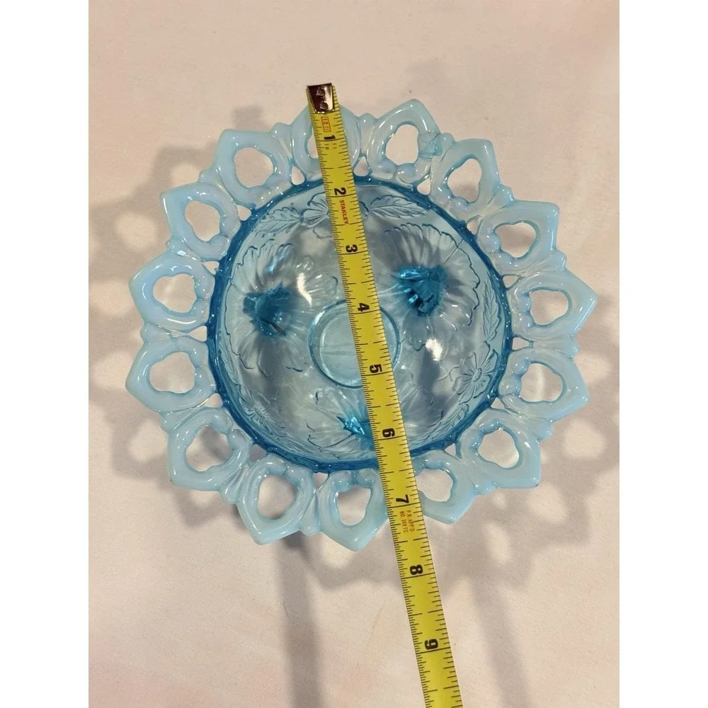Northwood Blue Opalescent Bowl Dish Shell & Flower  *3 Sides Up* 1900's